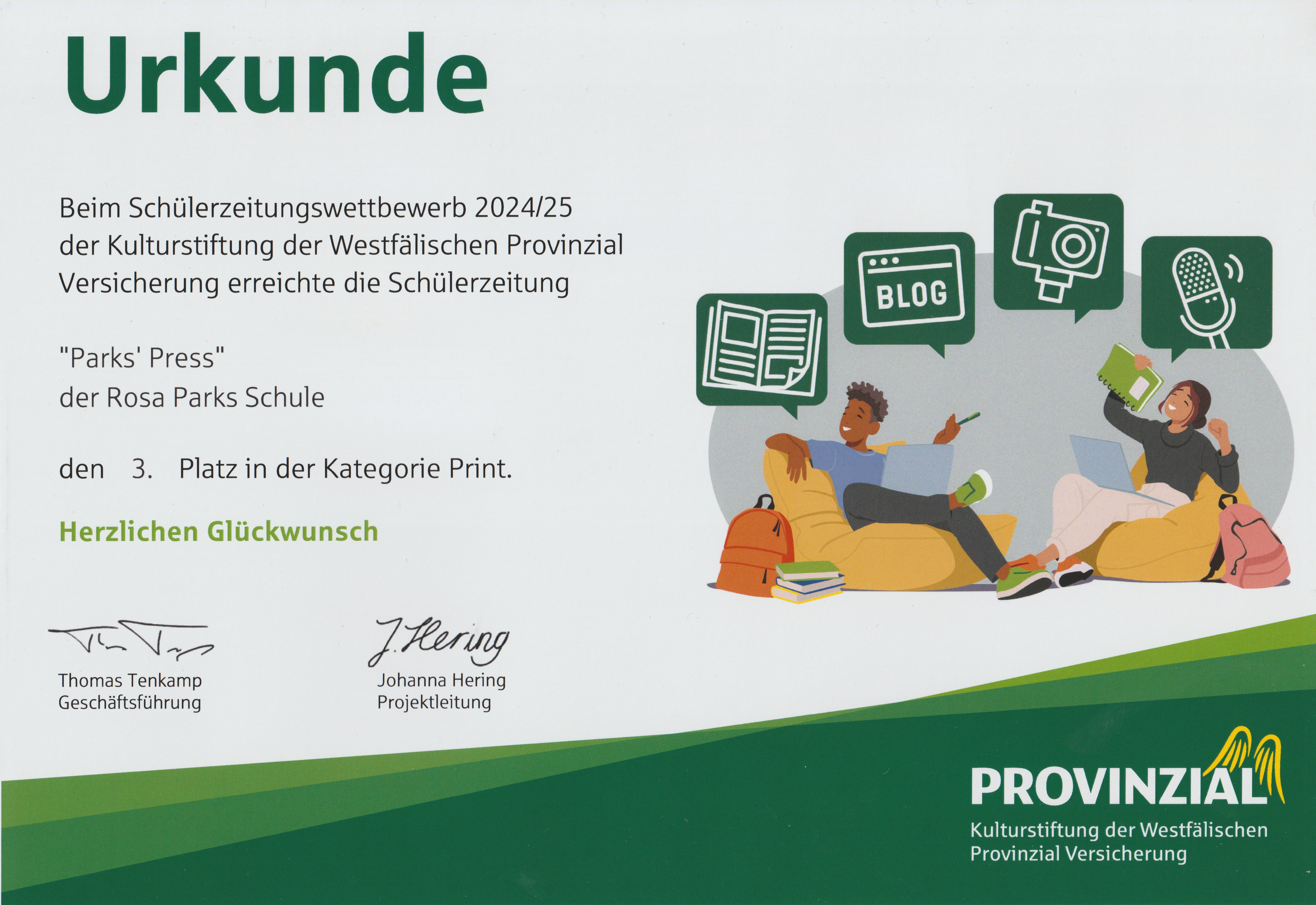 3. Platz für unsere Schülerzeitung